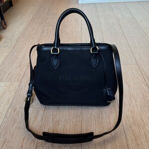 Prada Black Canvas and Leather Top-Handle Satchel with Shoulder Strap